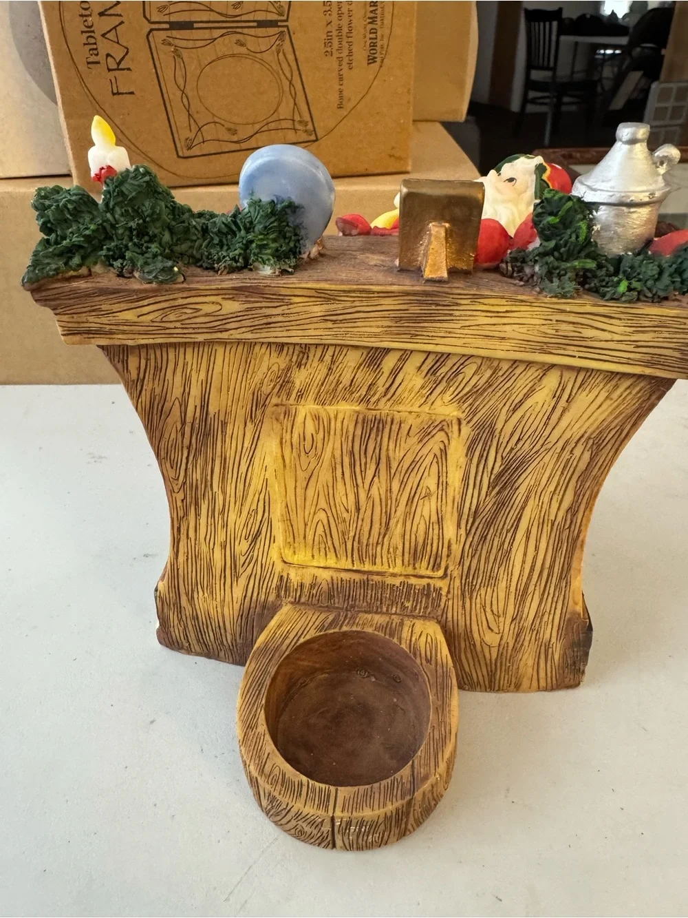 Festive Elf and Stocking Fireplace Holiday Figurine - Tea Light